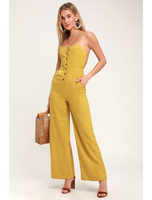 Lulus Beach Day Olive Green Backless Jumpsuit