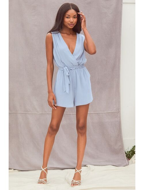 Lulus Sweeten the Day Dusty Blue Surplice Sleeveless Romper