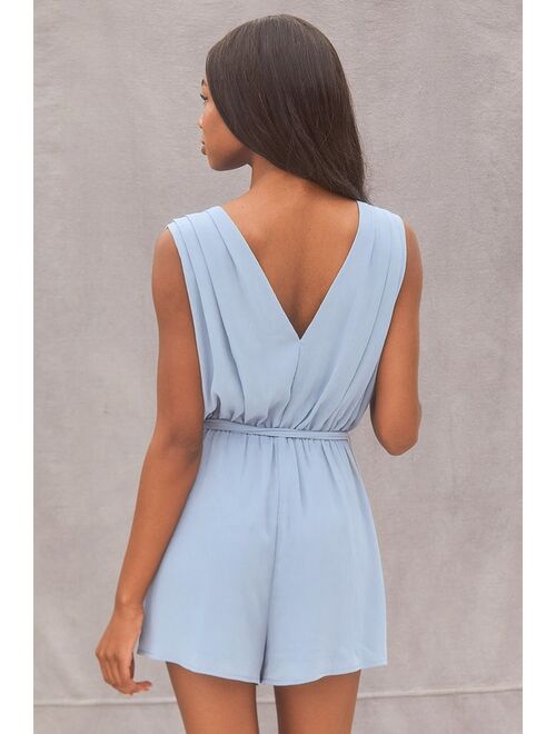 Lulus Sweeten the Day Dusty Blue Surplice Sleeveless Romper