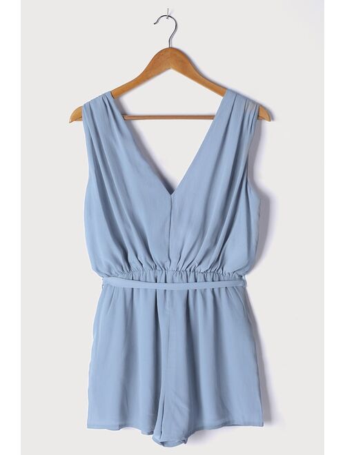 Lulus Sweeten the Day Dusty Blue Surplice Sleeveless Romper