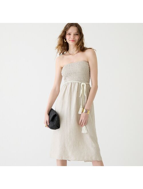 J.Crew Strapless smocked linen dress