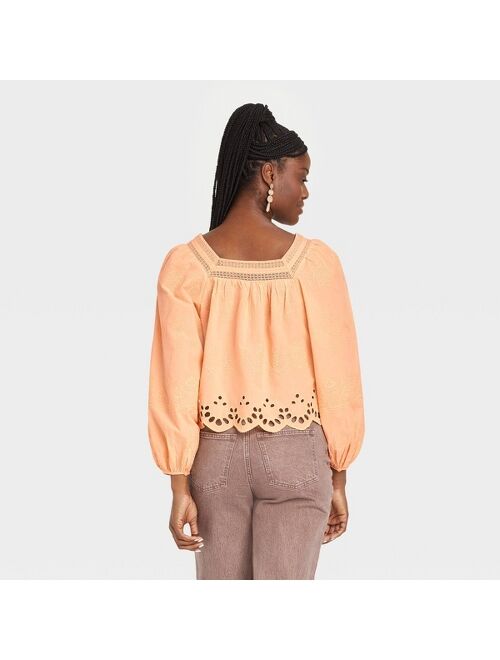 Women's Balloon Long Sleeve Eyelet Blouse - Universal Thread™