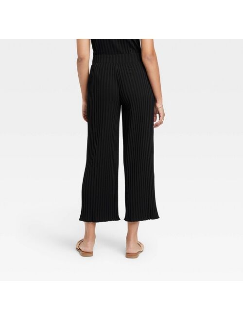 Women's High-Rise Wide Leg Ribbed Ankle Pants - A New Day™