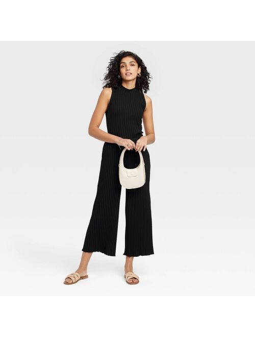 Women's High-Rise Wide Leg Ribbed Ankle Pants - A New Day™