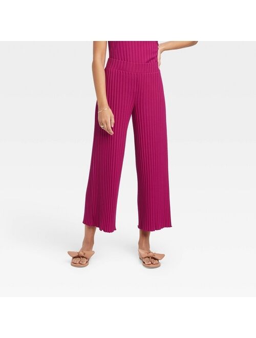 Women's High-Rise Wide Leg Ribbed Ankle Pants - A New Day™