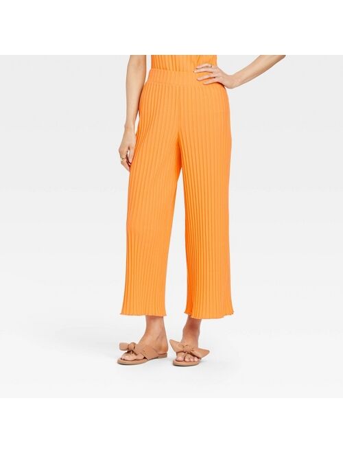 Women's High-Rise Wide Leg Ribbed Ankle Pants - A New Day™