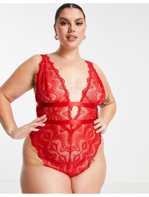 ASOS Curve ASOS DESIGN Curve Rosie lace soft bodysuit in hot red