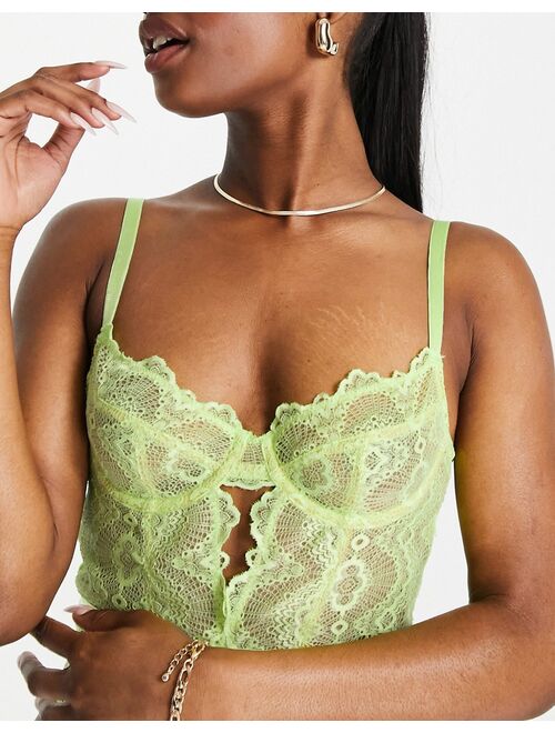 ASOS DESIGN Rosie lace underwire bodysuit in lime