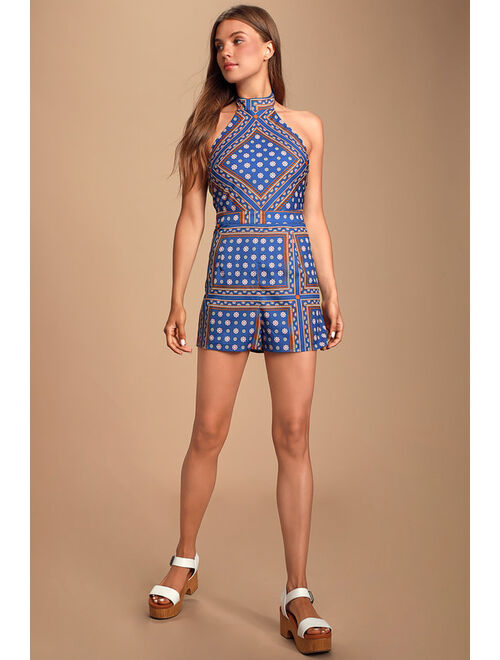 Lulus Blanca Blue Print Halter Romper