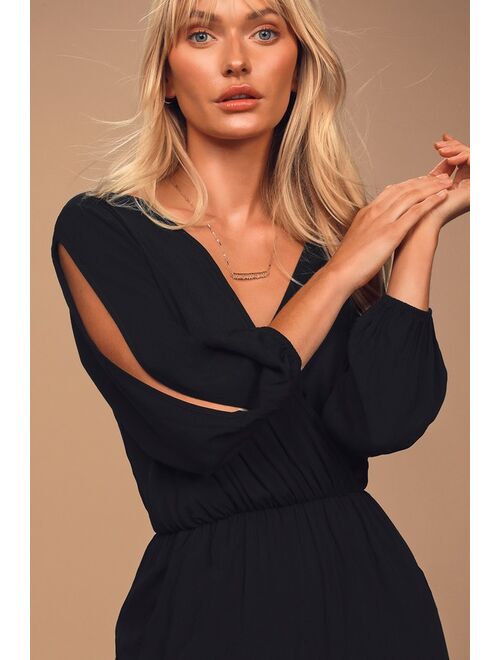 Lulus Carefree Love Black Three Quarter Sleeve Jumpsuit