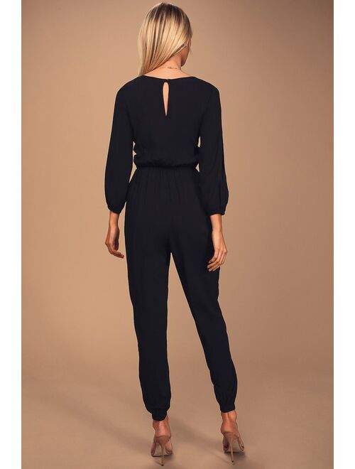 Lulus Carefree Love Black Three Quarter Sleeve Jumpsuit