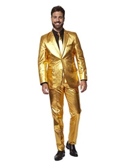 Shiny Silver Slim-Fit Novelty Party Suit & Tie Set