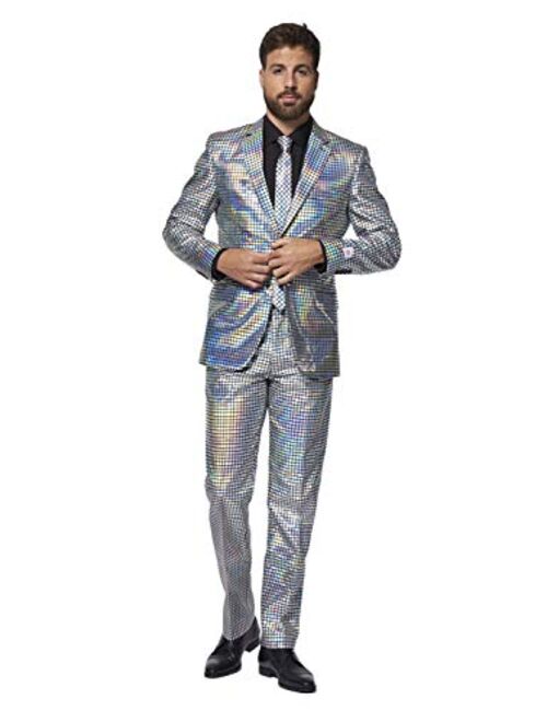 Men's OppoSuits Shiny Silver Slim-Fit Novelty Party Suit & Tie Set