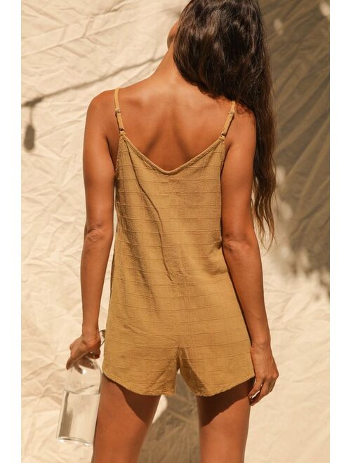 Rhythm Amalie Dark Mustard Button-Front Sleeveless Romper