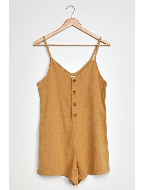 Rhythm Amalie Dark Mustard Button-Front Sleeveless Romper