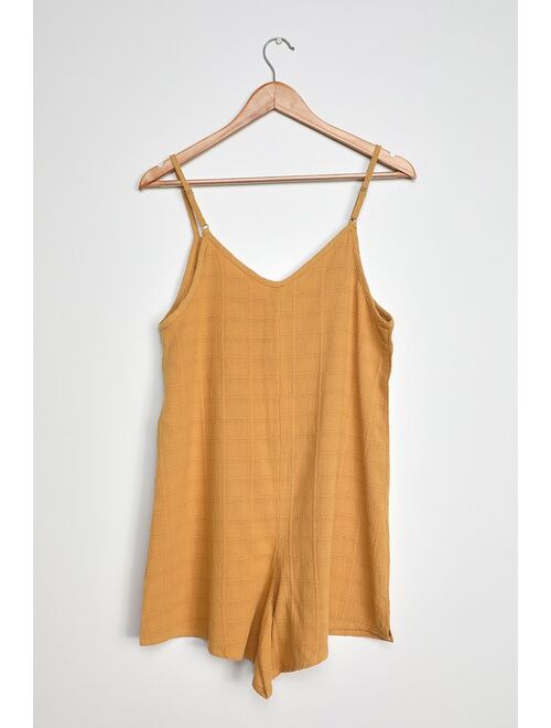 Rhythm Amalie Dark Mustard Button-Front Sleeveless Romper