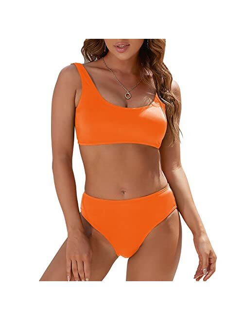 Beautikini Women's High Waisted Swimsuits, Two Piece Swimsuit Sports Crop Top Bathing Suit for Teen Girls with Shorts