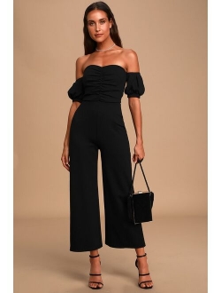 Impress Release Red Off-the-Shoulder Puff Sleeve Jumpsuit