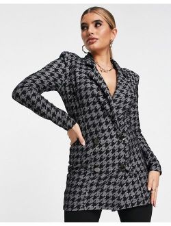 jersey longline suit blazer in glitter houndstooth