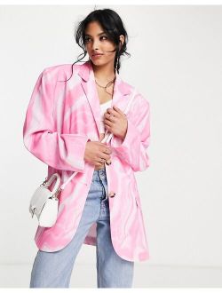 oversized grandad blazer in pink swirl print