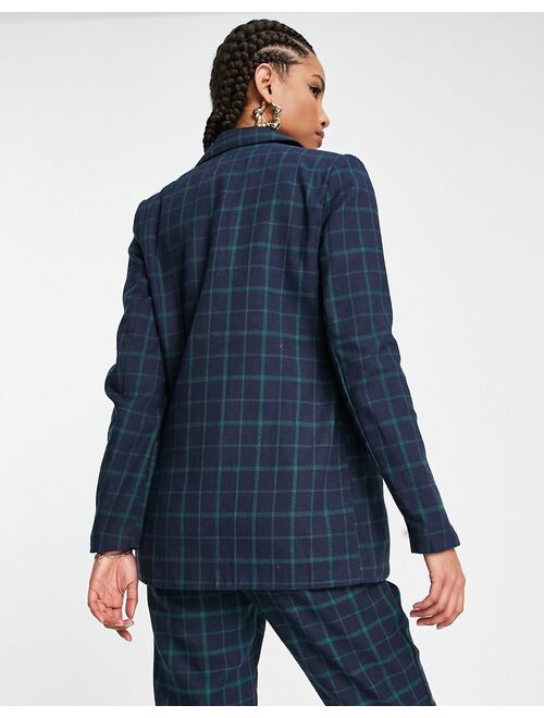 Heartbreak Tall slouchy boyfriend blazer in navy and green check