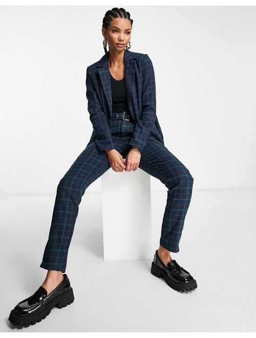 Heartbreak Tall slouchy boyfriend blazer in navy and green check