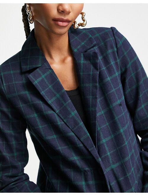 Heartbreak Tall slouchy boyfriend blazer in navy and green check