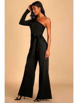 Peak of Perfection Black One-Shoulder Wide-Leg Jumpsuit