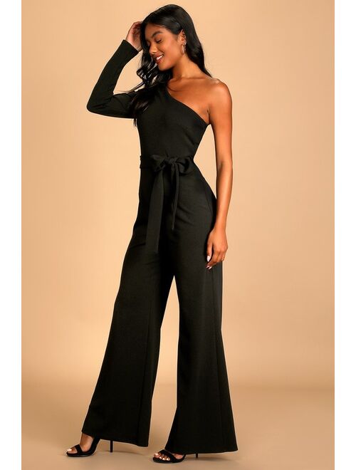 Lulus Peak of Perfection Black One-Shoulder Wide-Leg Jumpsuit