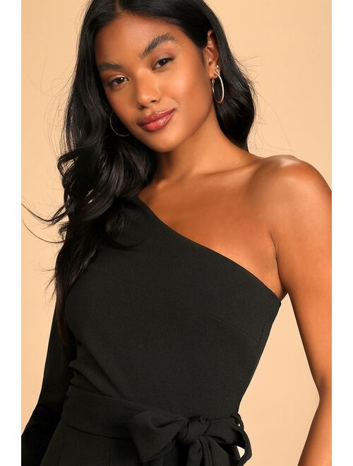 Lulus Peak of Perfection Black One-Shoulder Wide-Leg Jumpsuit