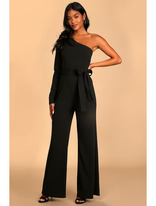 Lulus Peak of Perfection Black One-Shoulder Wide-Leg Jumpsuit