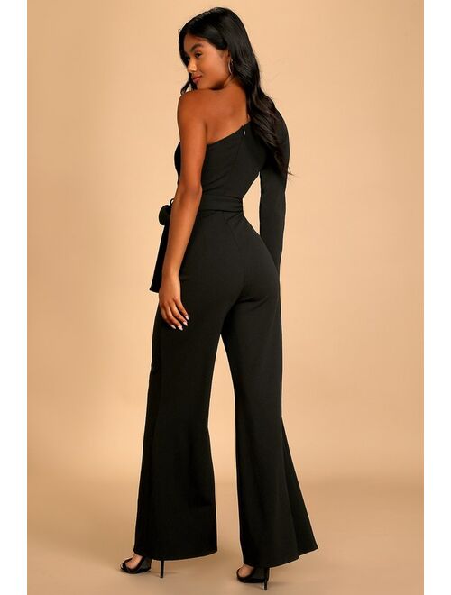 Lulus Peak of Perfection Black One-Shoulder Wide-Leg Jumpsuit