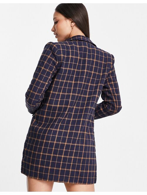 Heartbreak Tall longline boyfriend blazer in navy and orange plaid