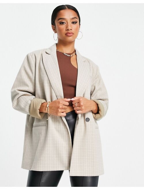 4th & Reckless Petite oversized blazer in beige check