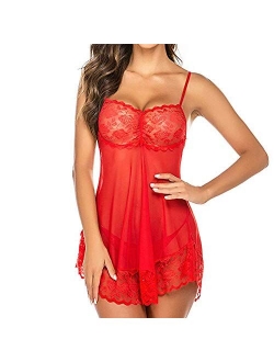 QuneusHot Women Candy Color Lingerie Lace Babydoll Dress Camisole Sleepwear Nighties V Neck