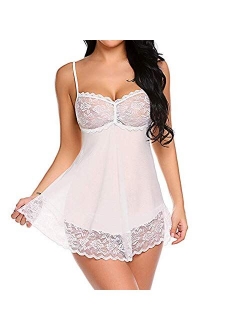 QuneusHot Women Candy Color Lingerie Lace Babydoll Dress Camisole Sleepwear Nighties V Neck