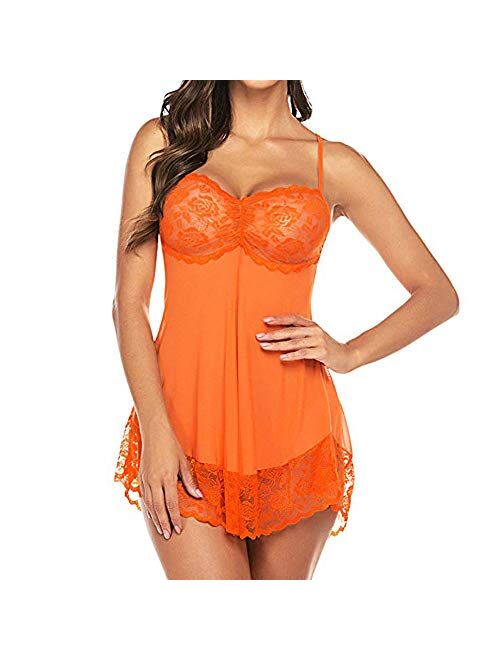 QuneusHot Women Candy Color Lingerie Lace Babydoll Dress Camisole Sleepwear Nighties V Neck