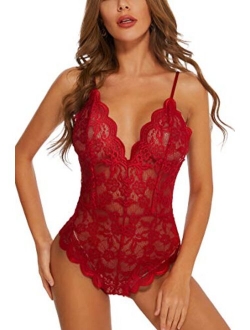 ADSEXY See Through Lingerie Sexy Lace Teddies Floral One Piece Bodysuit Women Exotic Sheer Underwear Mini Mesh Babydoll