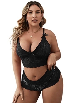 Women's Plus Size Lingerie Set Floral Lace Bralette and Panty Underwear