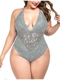 ELOVER Lingerie for Women Plus Size Lace Teddy Lingerie Bodysuit One Piece Babydoll