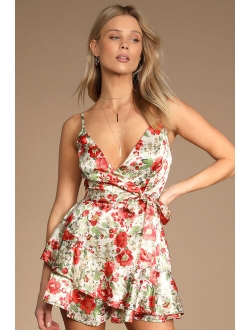 Love That Blooms Pink Satin Ruffled Skort Romper