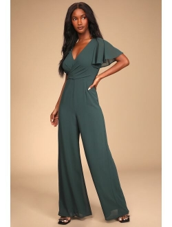 Rave Reviews Rusty Rose Flutter Sleeve Wide-Leg Jumpsuit