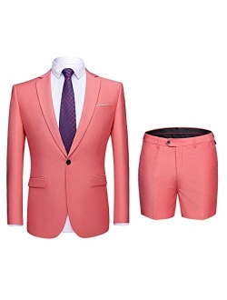 Unknown MYS Men's 2 Piece Slim Fit Suit, One Button Blazer and Short Pants Set with Tie