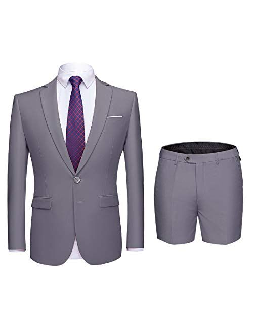 Unknown MYS Men's 2 Piece Slim Fit Suit, One Button Blazer and Short Pants Set with Tie