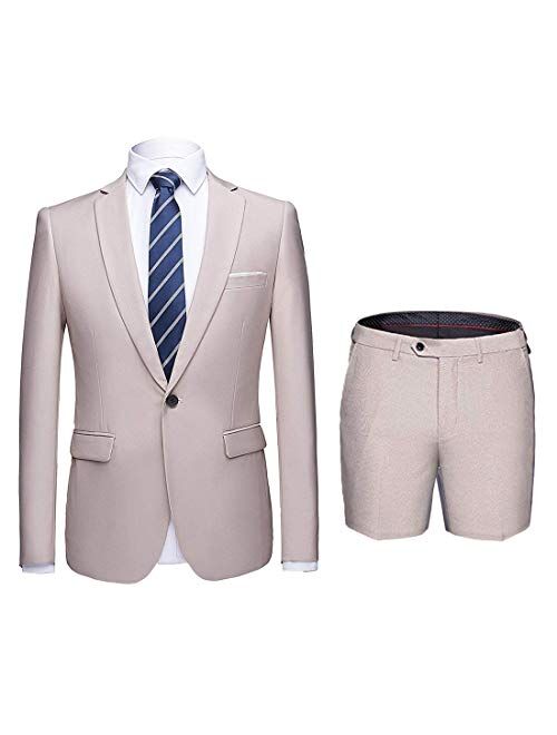 Unknown MYS Men's 2 Piece Slim Fit Suit, One Button Blazer and Short Pants Set with Tie