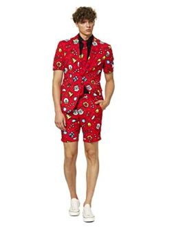 Christmas Print Suit |Slim Fit |Short Sleeved Blazer Jacket, Shorts & Tie