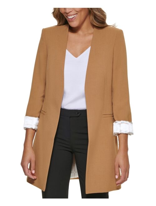 Calvin Klein Open Front Roll Sleeve Topper Jacket