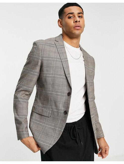 Selected Homme slim fit suit jacket in brown check