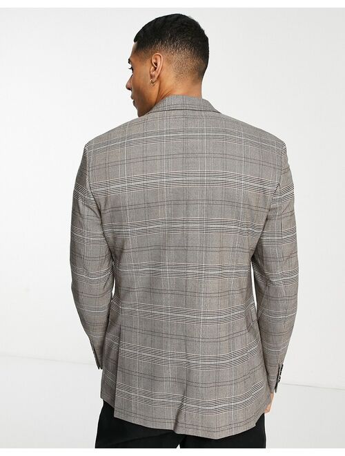 Selected Homme slim fit suit jacket in brown check