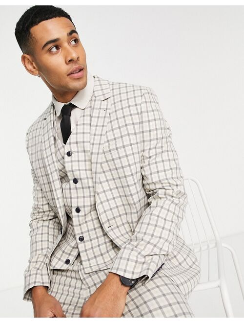 ASOS DESIGN super skinny mix and match stone gingham check suit jacket